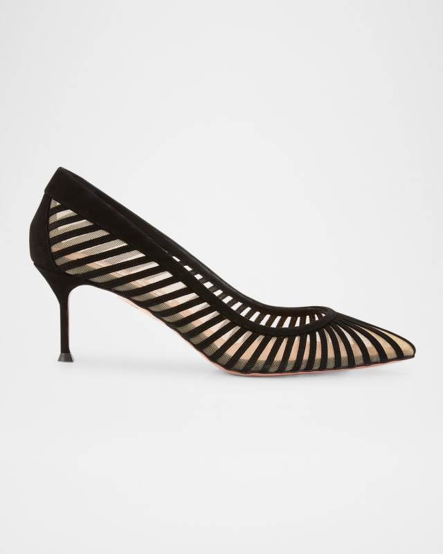 Suede Mesh Stiletto Pumps